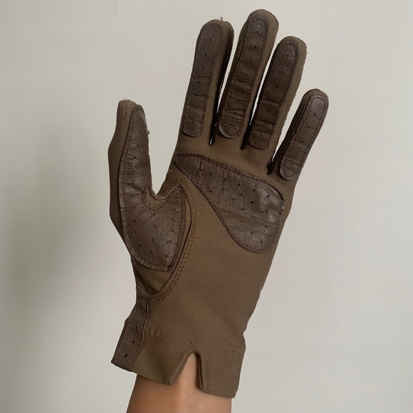 Vintage 60s Fownes Brown Nylon with Leather Accent Driving Gloves - Picture 5 of 10